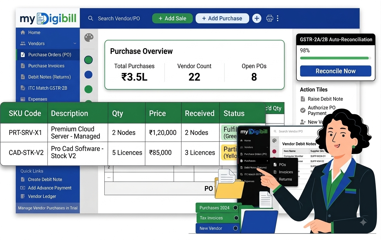myDigiBill Purchase & Vendor Management Software Interface